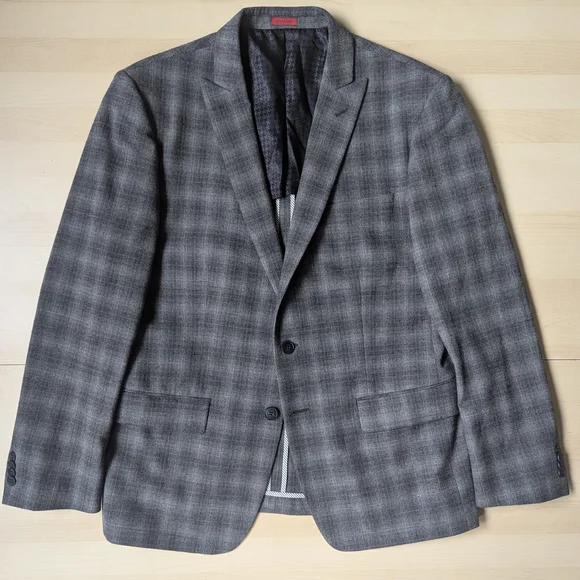 John Varvatos 42R Charcoal Checkered Plaid Blazer Sport Coat Jacket Herringbone - Picture 1 of 13